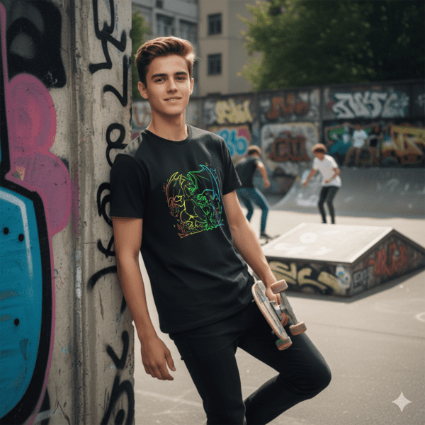 Maglietta Nera Charizard Neon Style – Collab. Grafix on The Road