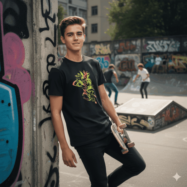 Maglietta Nera Goku Neon Style – Collab. Grafix on The Road