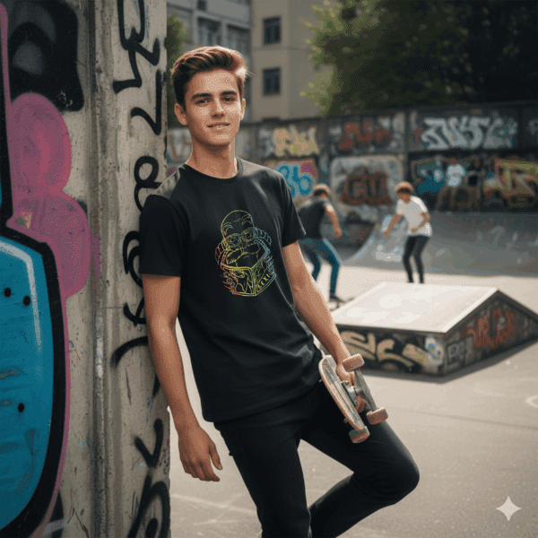 Maglietta Nera Maestro Muten Neon Style – Collab. Grafix on The Road