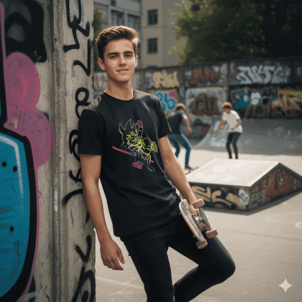 Maglietta Nera Kid Goku Neon Style – Collab. Grafix on The Road