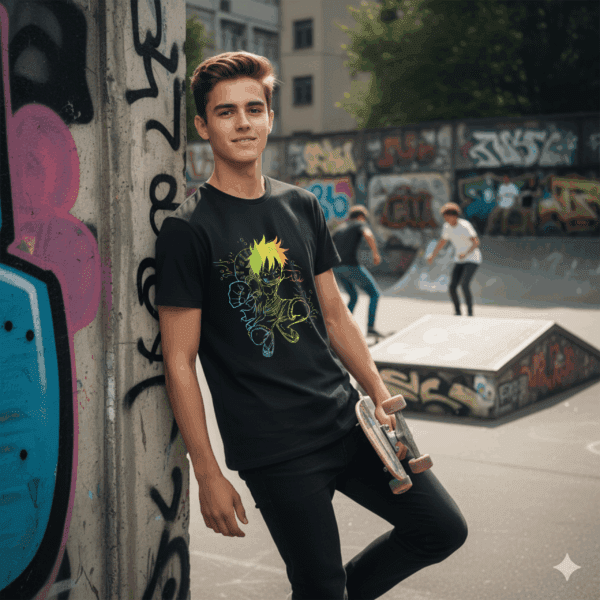 Maglietta Nera Luffy Neon Style – Collab. Grafix on The Road