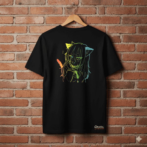 Maglietta Nera Neko Girl Neon Style – Collab. Grafix on The Road
