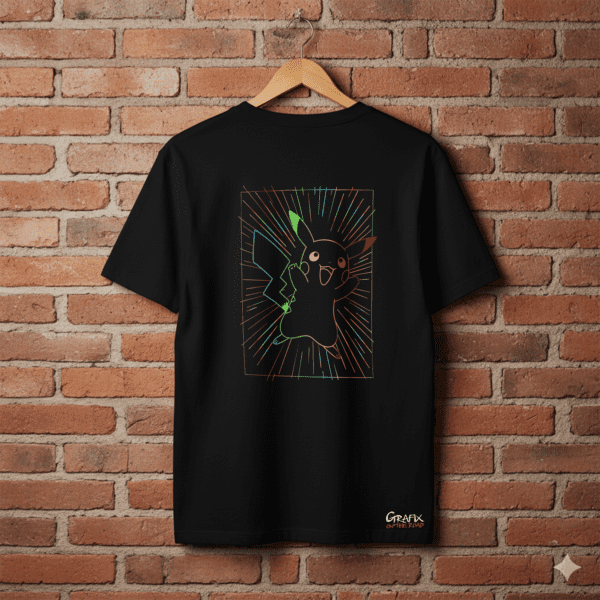 Maglietta Nera Pikachu Neon Style – Collab. Grafix on The Road
