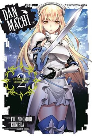 Copertina del manga Danmachi vol. 2, edizione italiana J-POP Edizioni di Fujino Omori & Kunieda