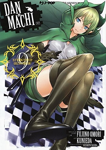 Copertina del manga Danmachi vol. 9, edizione italiana J-POP Edizioni di Fujino Omori & Kunieda