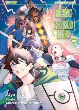 Copertina del manga The Rising of the Shield Hero vol. 28, edizione italiana J-POP Edizioni di Kyu Aiya, Yusagi Aneko