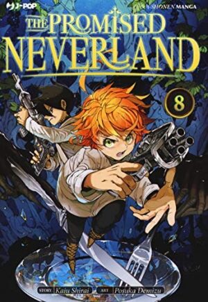 Copertina del manga The Promised Neverland vol. 8, edizione italiana J-POP Edizioni di Kaiu Shirai, Posuka Demizu