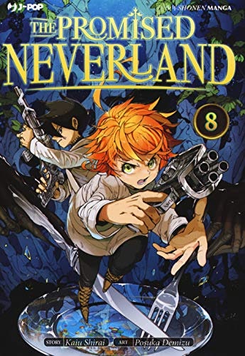 Copertina del manga The Promised Neverland vol. 8, edizione italiana J-POP Edizioni di Kaiu Shirai, Posuka Demizu