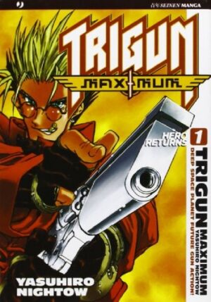 Copertina del manga Trigun Maximum vol. 1, edizione italiana J-POP Edizioni di Yasuhiro Nightow