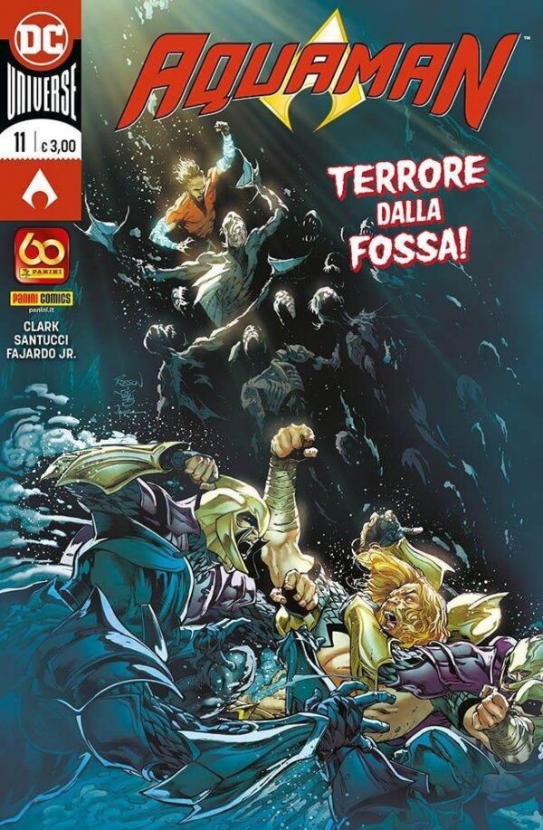 Copertina del fumetto Aquaman vol. 11, edizione italiana Panini Comics / DC / Marvel / Disney di Marco Santucci & Jordan Clark
