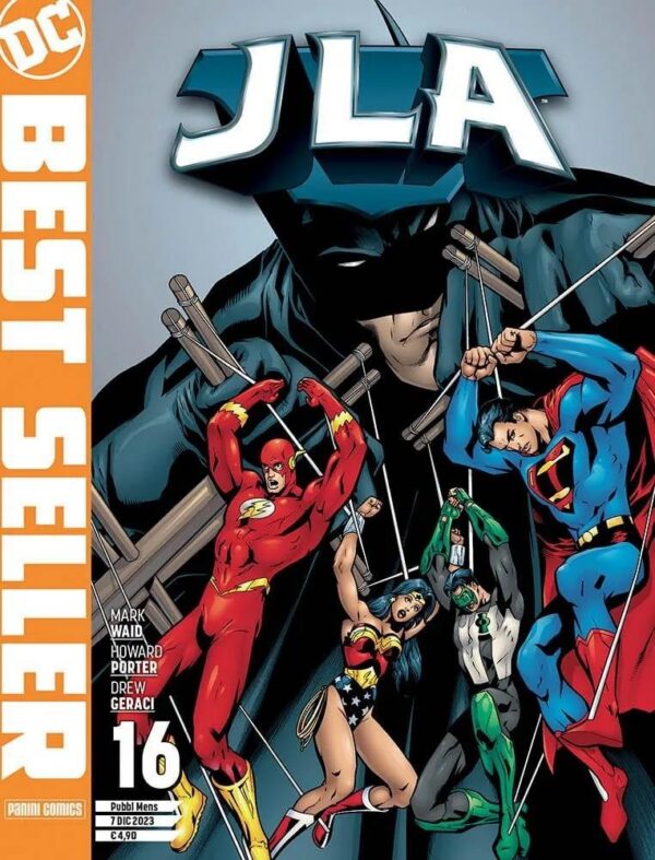 Copertina del fumetto Jla di Grant Morrison vol. 16, edizione italiana Panini Comics / DC / Marvel / Disney di Waid, Porter & Geraci