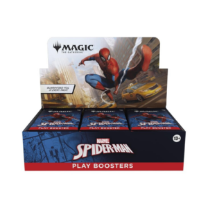 Display Magic the Gathering Marvel's Spider-Man con 30 Play Booster sigillati, set crossover Universes Beyond con artwork esclusivi.