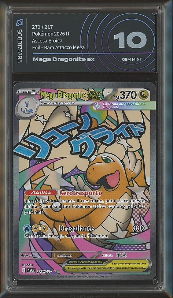 Mega Dragonite ex B000176795 fronte Mega Dragonite ex 271/217 · Ascesa Eroica · Gradata AiGrading · Gem Mint 10