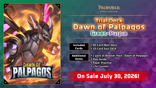 Palworld Card Game Dawn of Palpagos Trial Deck TD02 Verde e Viola – Inglese Palworld Card Game Dawn of Palpagos Trial Deck TD02 Verde e Viola sigillato, disponibile su Otakuworld Svizzera