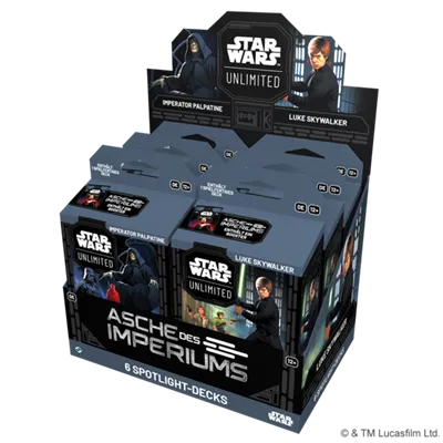 Star Wars: Unlimited - Ashes of the Empire Spotlight Deck Display (6 mazzi) – Tedesco Star Wars: Unlimited - Ashes of the Empire Spotlight Deck Display (6 mazzi) – Tedesco sigillato, disponibile su Otakuworld Svizzera