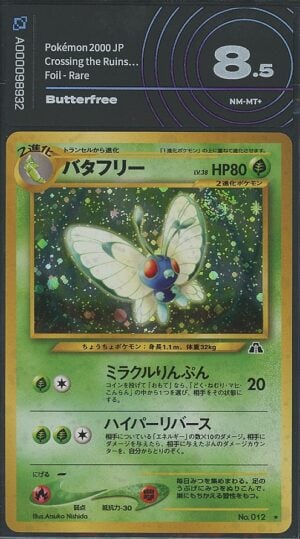 Butterfree Crossing the Ruins Neo 2 gradata AiGrading 8.5 — fronte slab, cert A000098932