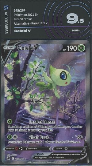 Celebi V 245/264 Fusion Strike alt art gradata AiGrading 9.5 — fronte slab, cert A000081563