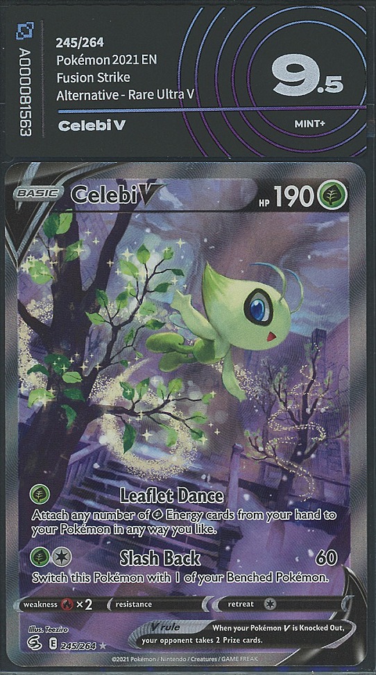 Celebi V 245/264 Fusion Strike alt art gradata AiGrading 9.5 — fronte slab, cert A000081563
