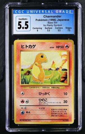 Charmander Base Set giapponese 1996 No Rarity gradato CGC 5.5 — fronte slab, cert 3989160077