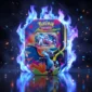Tin da collezione Pokémon Mega Charizard X-ex edizione italiana con fiamme blu elettrico e sfondo cinematografico