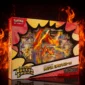 Box collezione Pokémon Megaevoluzione Ascesa Eroica Mega Emboar-ex edizione italiana con fiamme arancioni e sfondo cinematografico