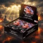 Case sigillato One Piece OP-16 The Time of Battle in inglese in una scena epica di battaglia navale a Marineford tra cieli in tempesta e braci