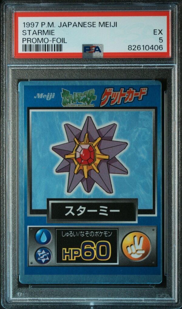 Starmie Promo Meiji 1997 gradata PSA EX 5 — fronte slab, cert 82610406