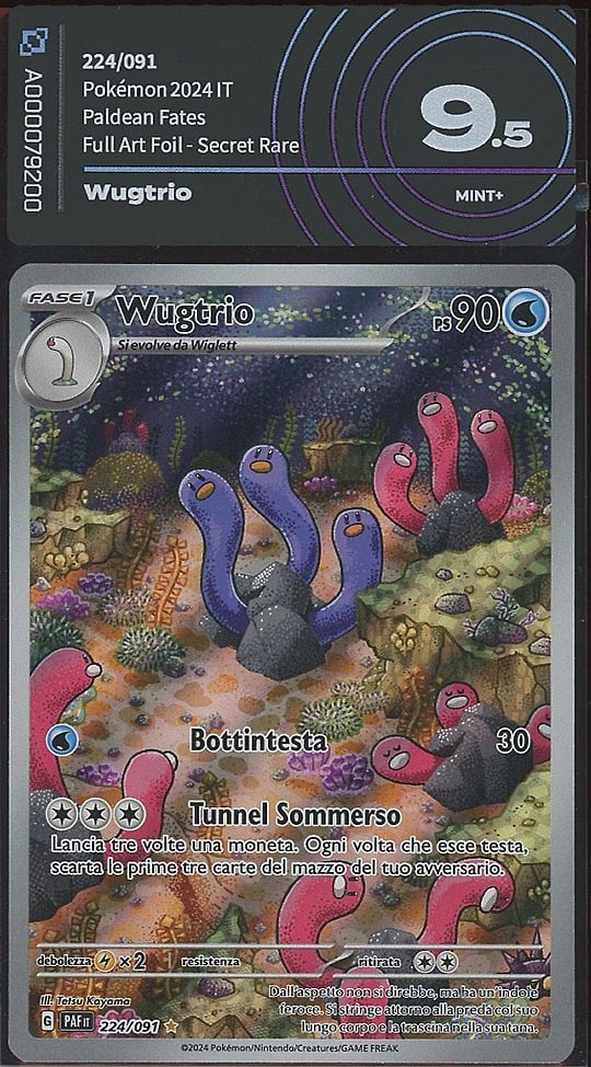 Wugtrio 224/091 Destino di Paldea gradata AiGrading 9.5 — fronte slab, cert A000079200