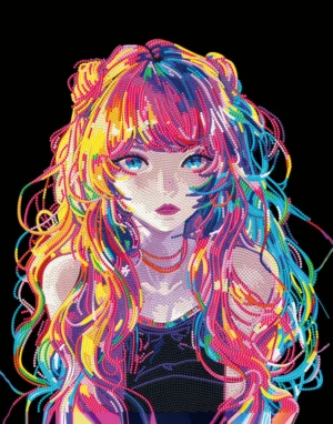 Diamond Painting Neon Anime Girl - Neon Noir, livello avanzato