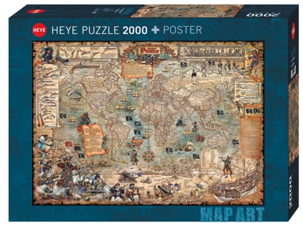 Puzzle Pirate World 2000 pezzi – Map Art, con poster – Heye