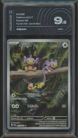 Aipom 211/182 · Paradosso Temporale · Graded by AiGrading · Mint+ 9.5 fronte