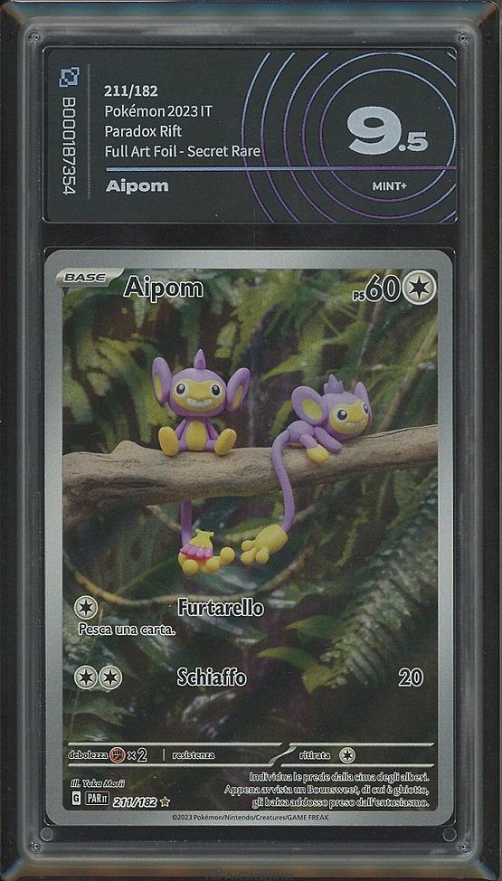 Aipom 211/182 · Paradosso Temporale · Gradata AiGrading · Mint+ 9.5 fronte