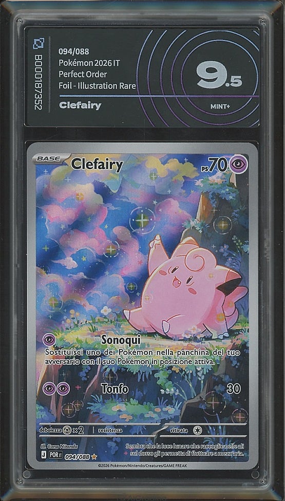 Clefairy 094/088 · Equilibrio Perfetto · Graded by AiGrading · Mint+ 9.5 fronte Clefairy 094/088 · Equilibrio Perfetto · Graded by AiGrading · Mint+ 9.5 fronte