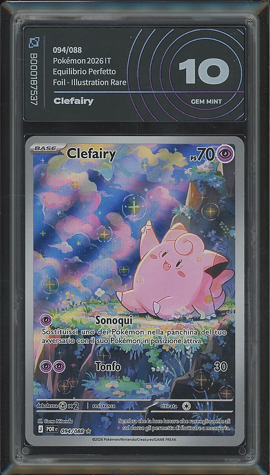 Clefairy 094/088 · Equilibrio Perfetto (ME03) · Gradata AiGrading · Gem Mint 10 fronte