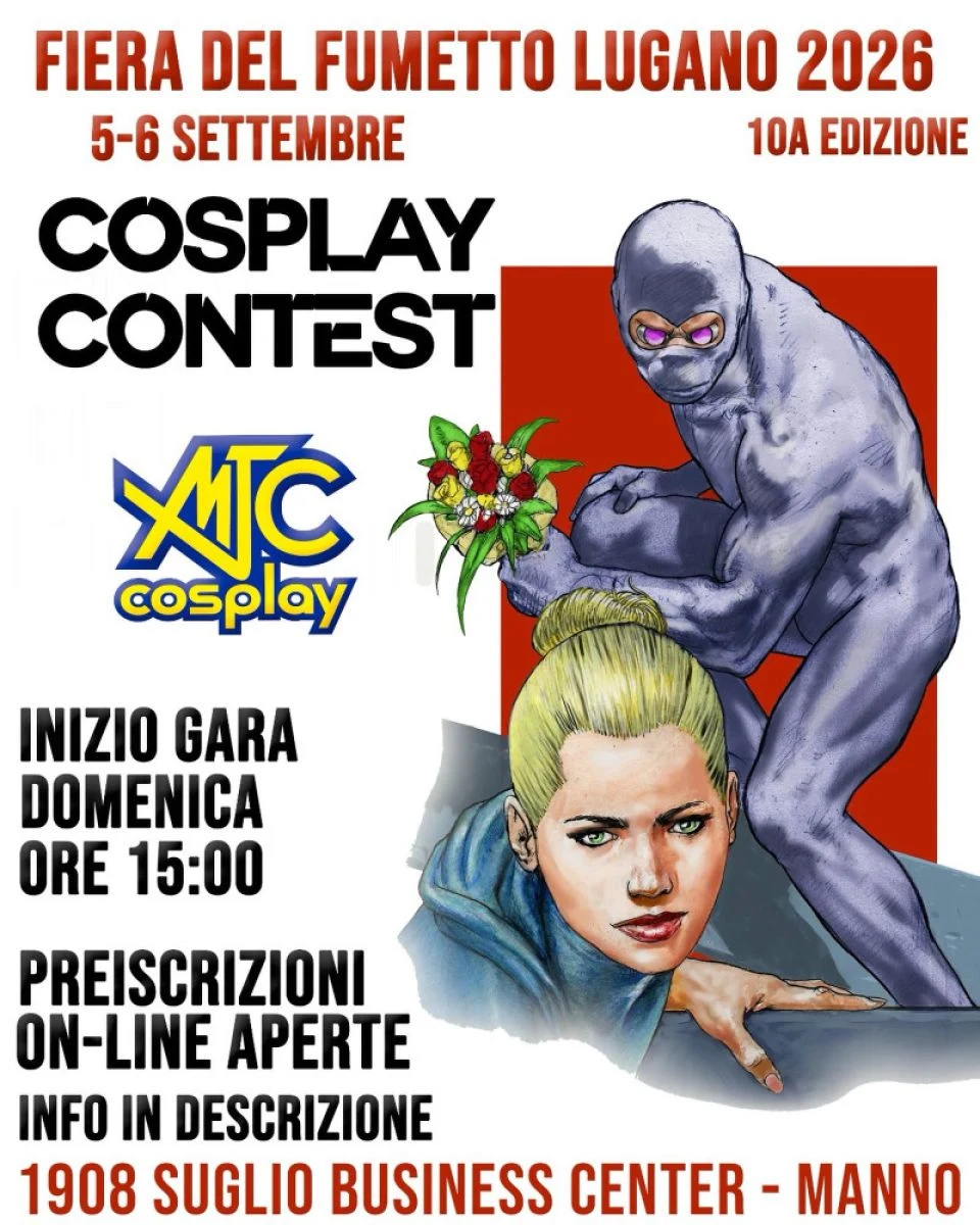 Grafica ufficiale del Cosplay Contest della Fiera del Fumetto 2026, gara domenica alle 15:00