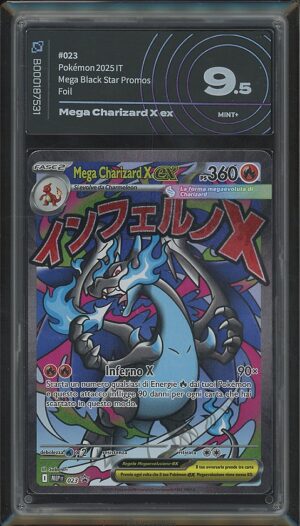 Mega Charizard X ex 023 · Promo Black Star Megaevoluzione · Graded by AiGrading · Mint+ 9.5 fronte