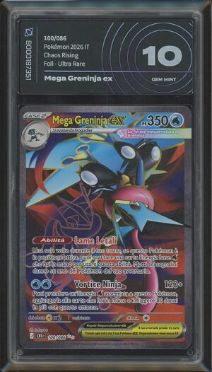Mega Greninja ex 100/086 · Caos Nascente (ME04) · Graded by AiGrading · Gem Mint 10 fronte