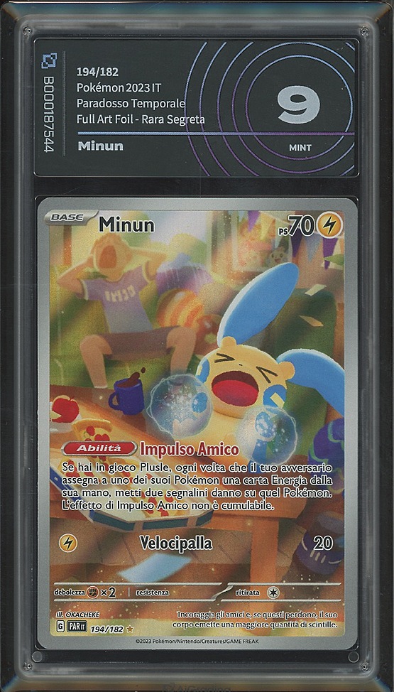 Minun 194/182 · Paradosso Temporale · Gradata AiGrading · Mint 9 fronte
