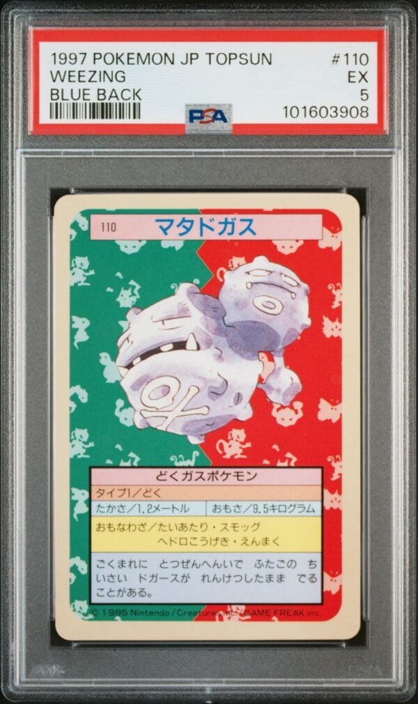 Weezing #110 · Topsun Blue Back · Gradata PSA · EX 5 fronte Weezing #110 · Topsun Blue Back · Gradata PSA · EX 5 fronte
